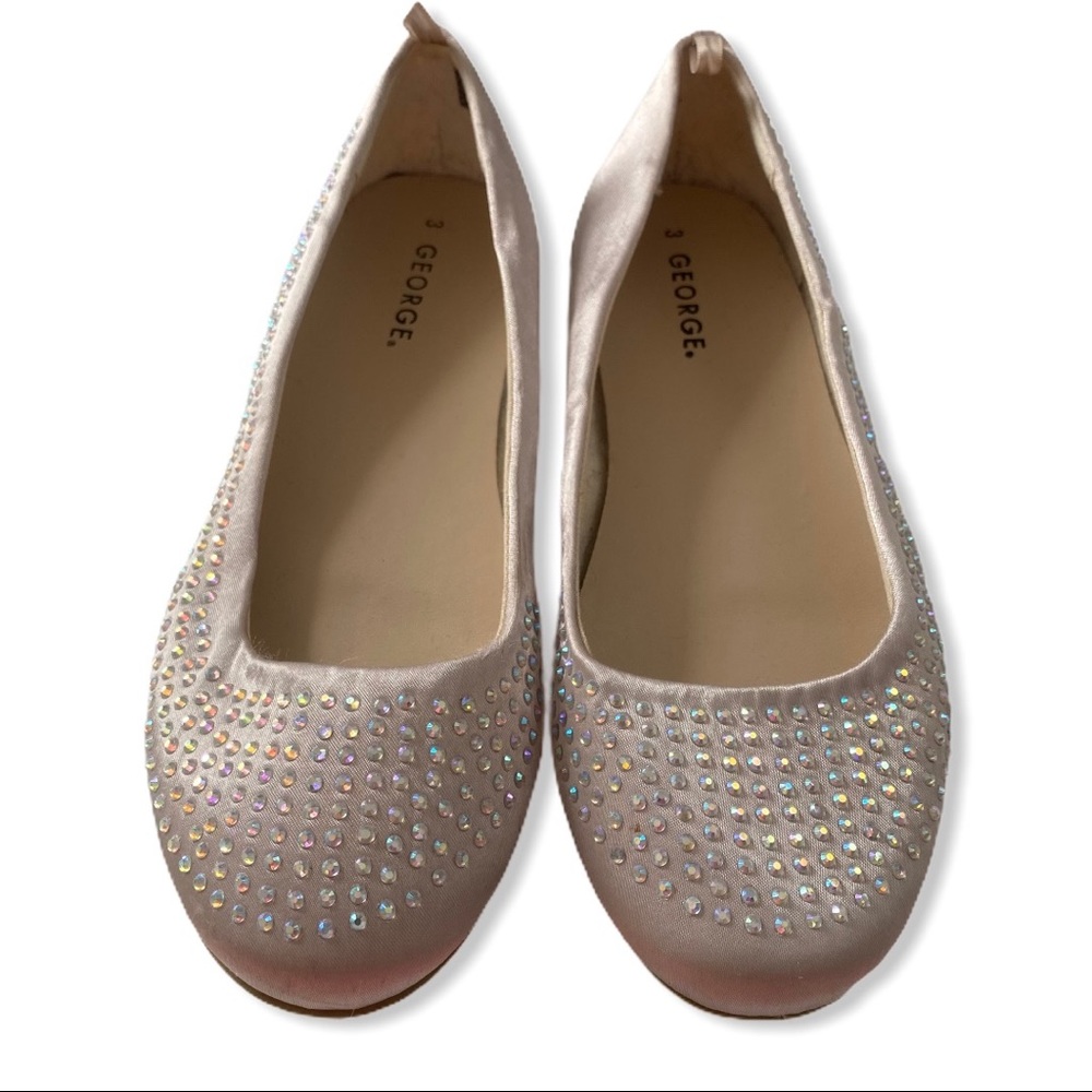 GEORGE Pink Satin & Rainbow Rhinestone Flats